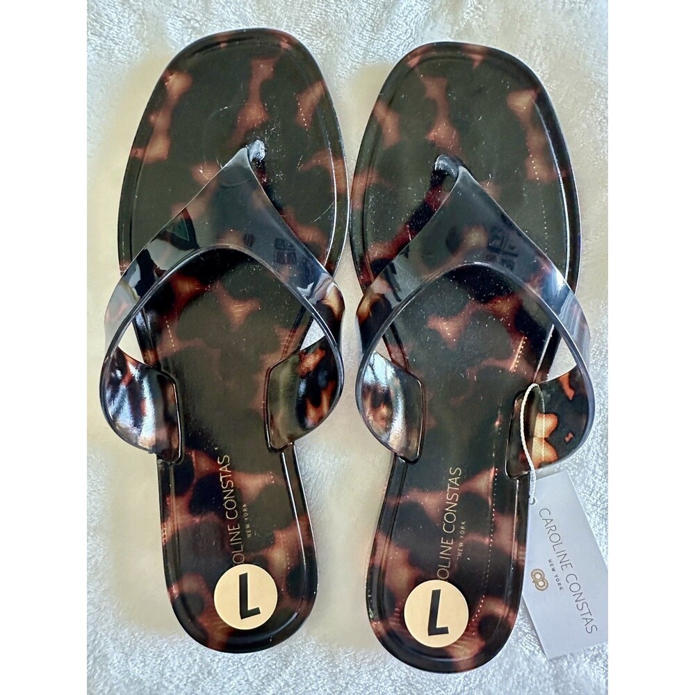 Caroline Constas Womens Cute Summer Flat Jelly Thong Sandals Tortoise Shell NWT